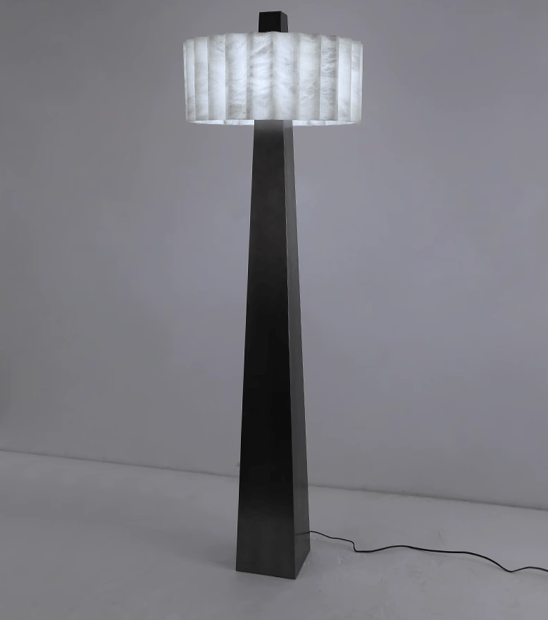 Luxury Marble Floor Lamp with Geometric Black Base – Sculptural Statement Lighting - Minimalist Floor Lamps