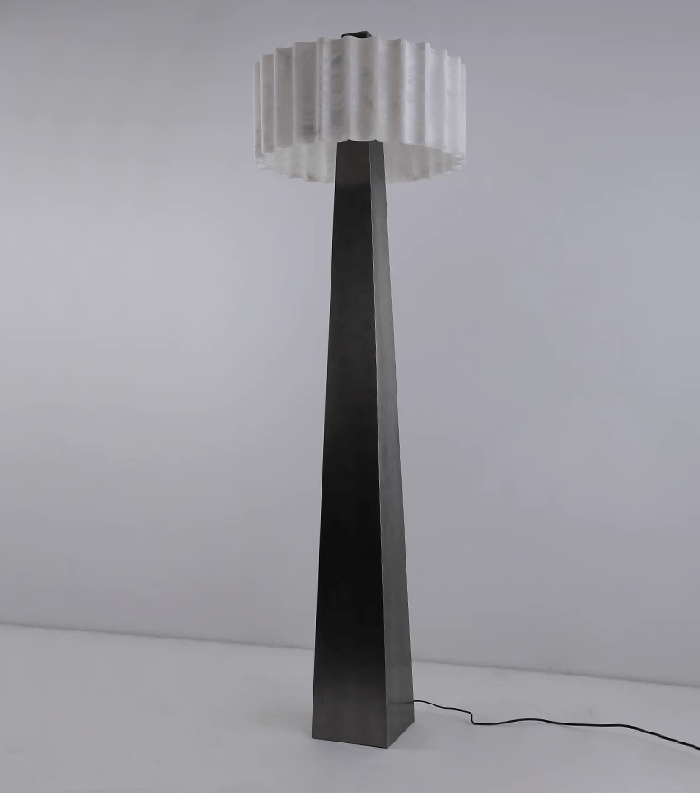 Luxury Marble Floor Lamp with Geometric Black Base – Sculptural Statement Lighting - Minimalist Floor Lamps