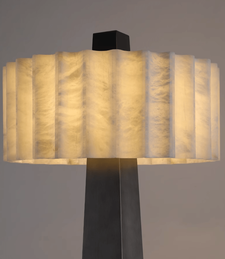 Luxury Marble Floor Lamp with Geometric Black Base – Sculptural Statement Lighting - Minimalist Floor Lamps