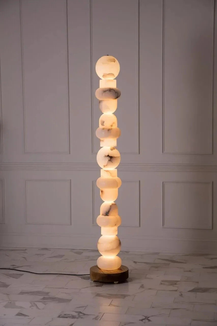 Alabaster Totem Lamp | Real Luxury Marble Floor for Living Room Lighting | Designer - Lamps