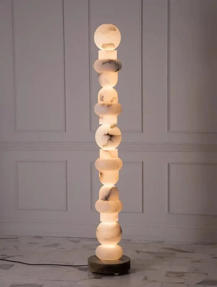 Alabaster Totem Lamp | Real Luxury Marble Floor for Living Room Lighting | Designer - Lamps