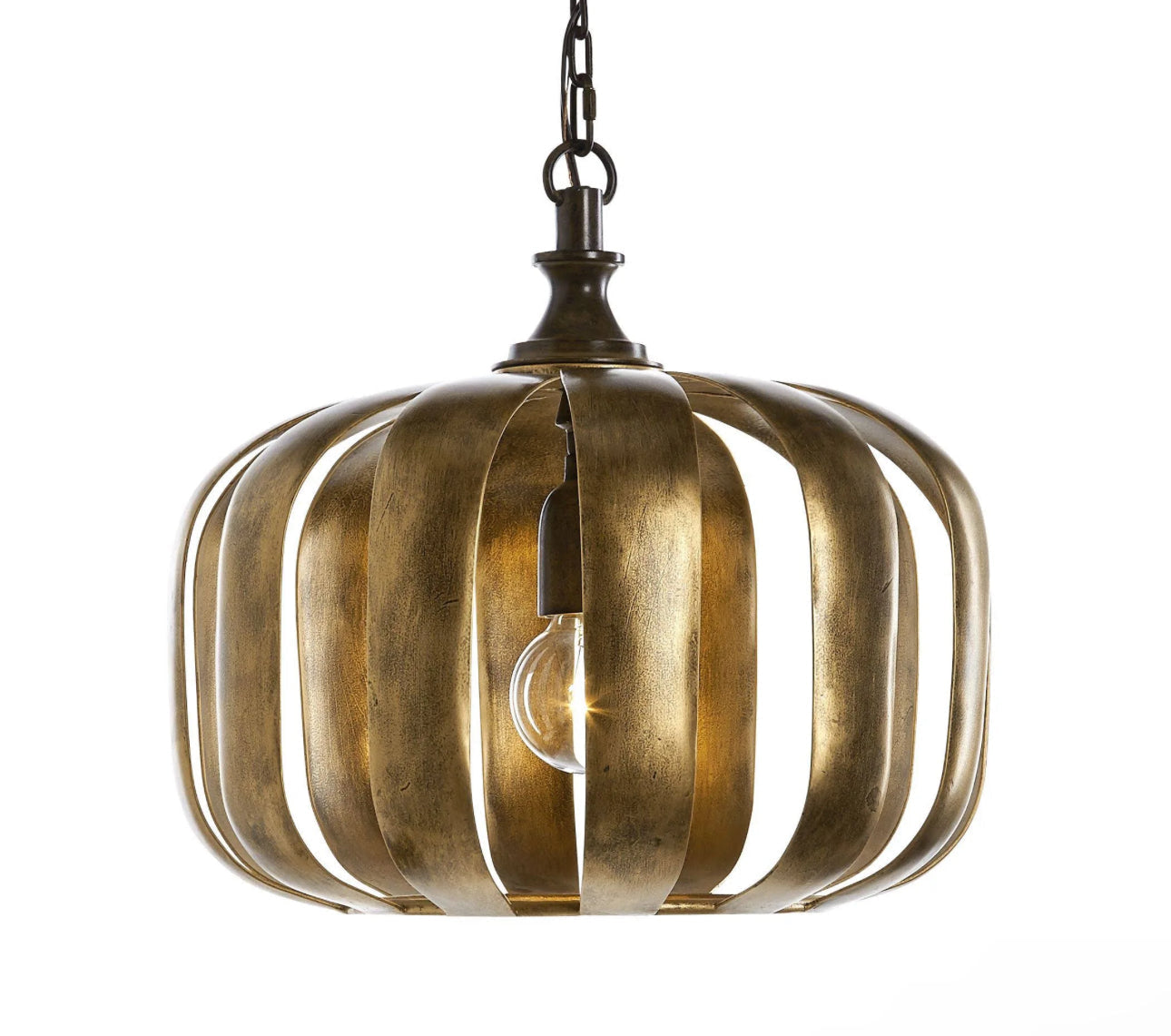 Antique Gold Cage Pendant Light in Iron – Vintage Industrial Ceiling Fixture for Dining Room or Entryway - Lamps