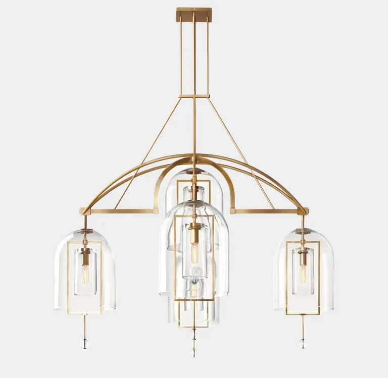 Art Deco Glass and Copper Chandelier – Elegant Statement Lighting for Dining Room or Foyer - Chandeliers