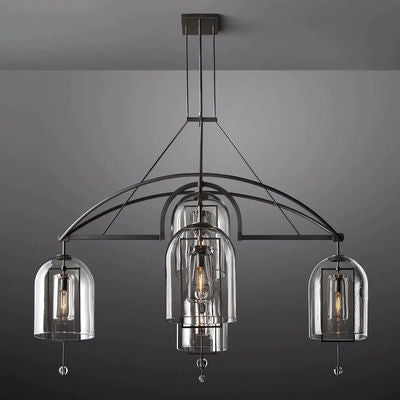 Art Deco Glass and Copper Chandelier – Elegant Statement Lighting for Dining Room or Foyer - Chandeliers