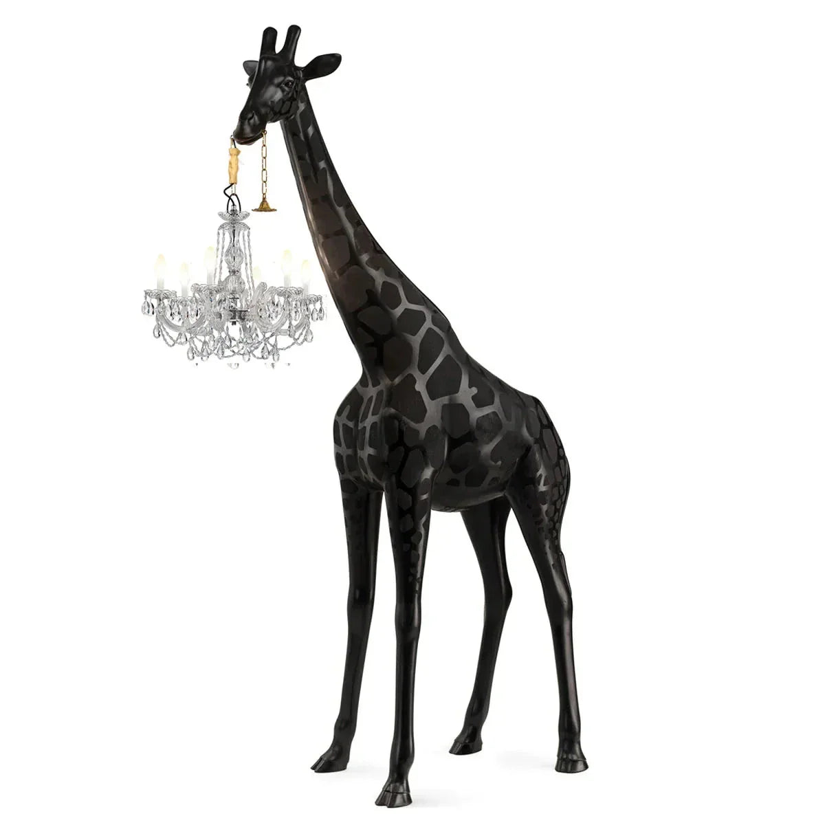 Tall Lamp for Living Room Stairs | Sculpture with Crystal Chandelier | Black Giraffe Floor - Unique Lamps