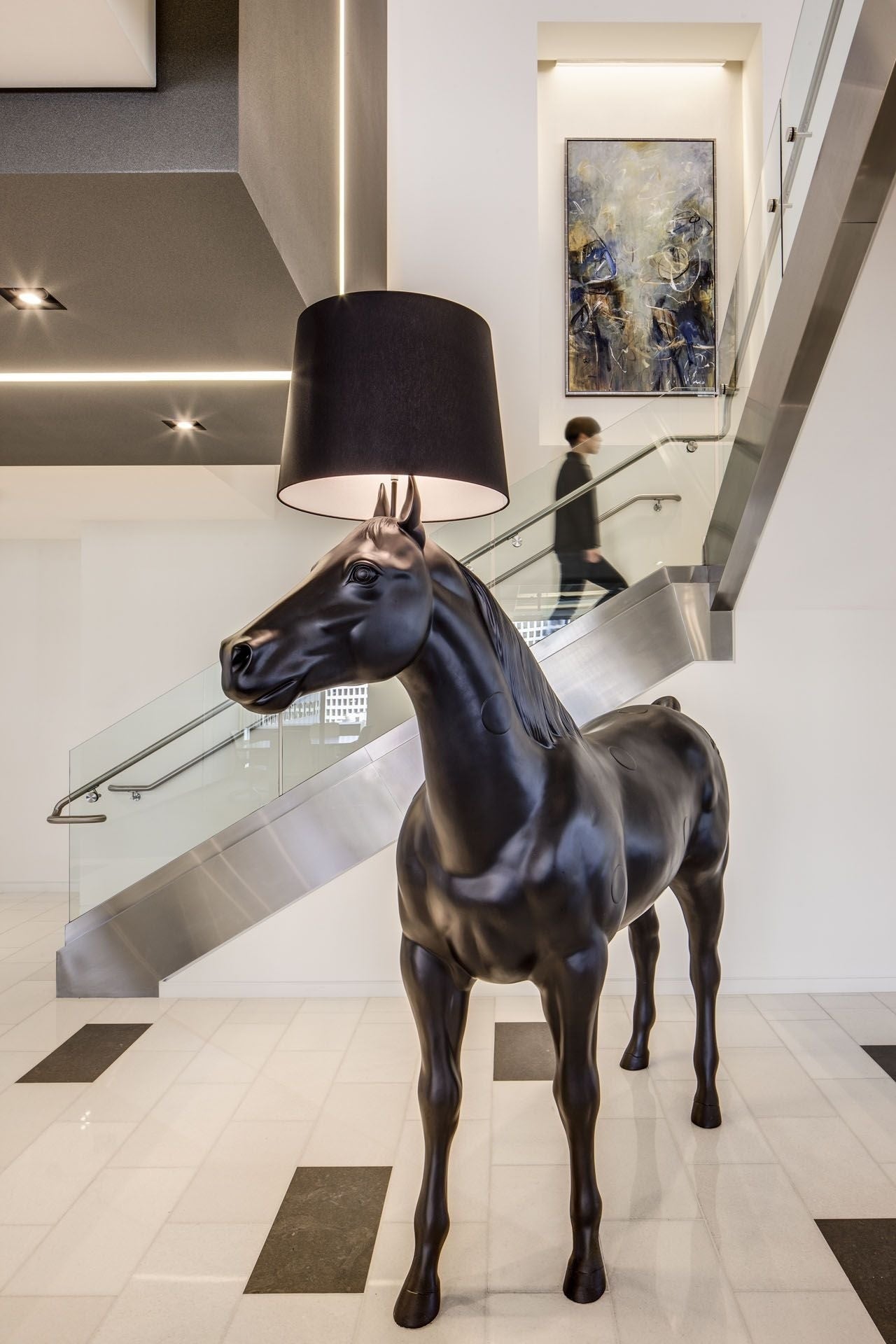 Black Horse Lamp | Designer Sculpture | Unique for Luxury Living Room Hall Offices - Floor Lamps