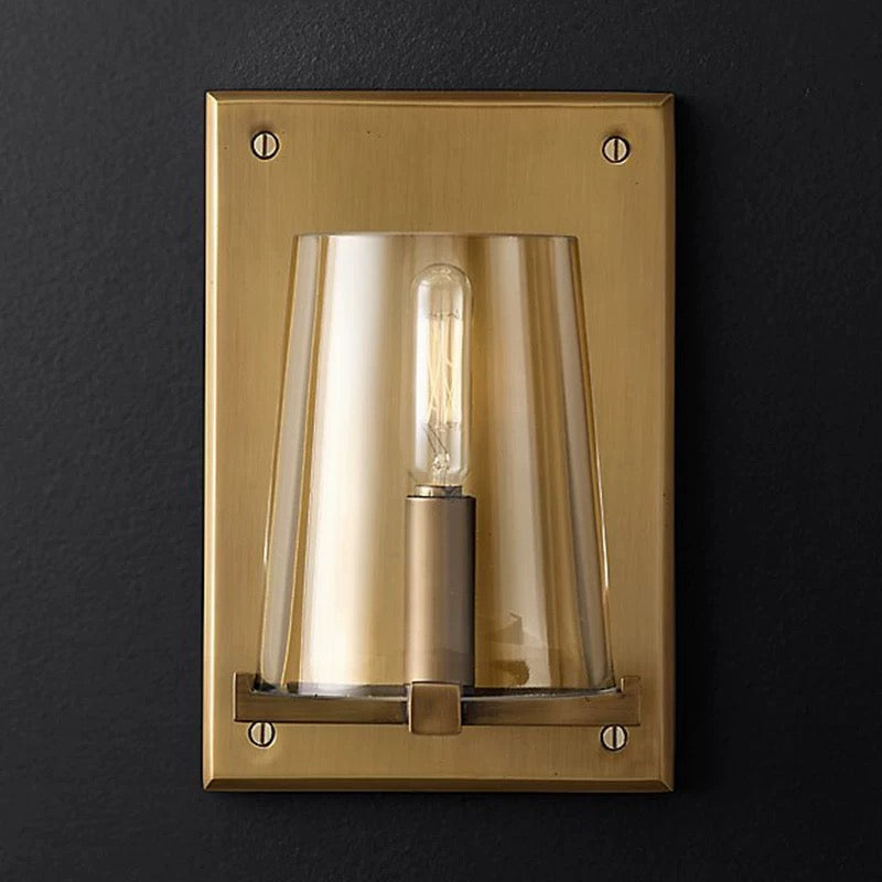 Brass Wall Sconce with Tapered Glass Shade – Modern Vintage Accent Light for Hallway Bedroom or Entryway - Sconces