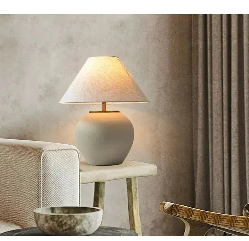 Luxury Ceramic Led Table Lamp | Polished Chrome Finish | Japandi Minimalism - Minimalist Lamps