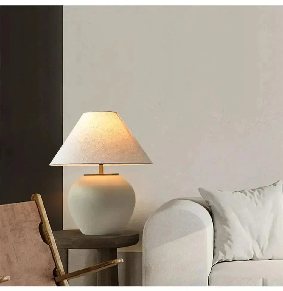 Luxury Ceramic Led Table Lamp | Polished Chrome Finish | Japandi Minimalism - Minimalist Lamps