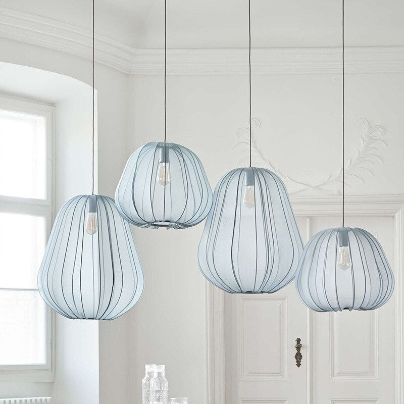 Cocoon Iron Mesh Pendant Light | Luxurious Minimalist White Fabric Lampshade | Elegant Interiors - Lamps