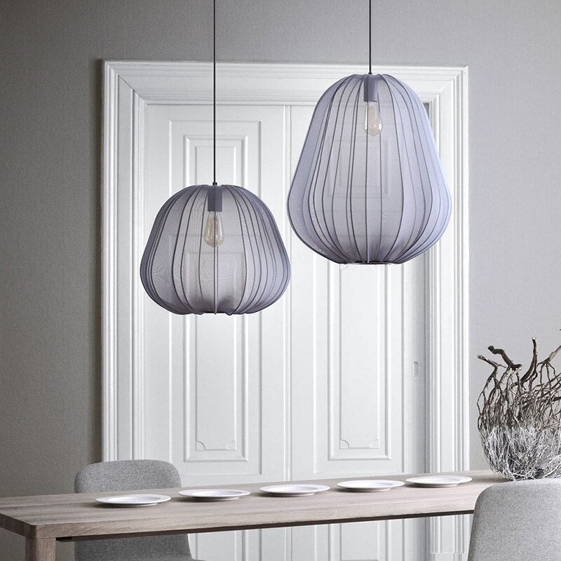 Cocoon Iron Mesh Pendant Light | Luxurious Minimalist White Fabric Lampshade | Elegant Interiors - Lamps