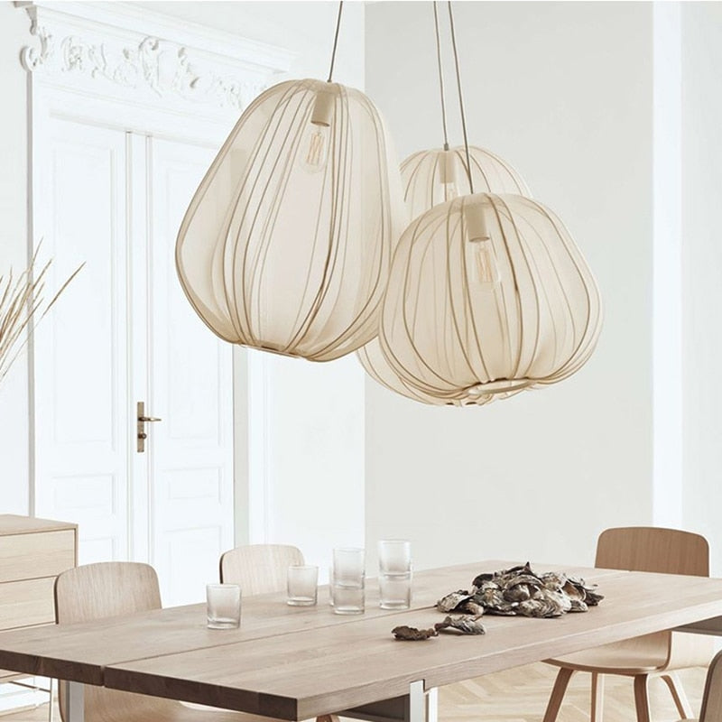 Cocoon Iron Mesh Pendant Light | Luxurious Minimalist White Fabric Lampshade | Elegant Interiors - Lamps