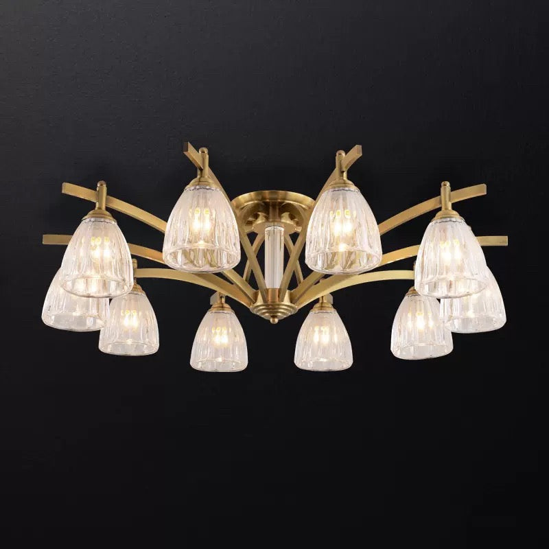 Copper and Glass Semi-flush Mount Ceiling Light for Low Ceilings in Living Room or Dining - Semi-flush Mounts