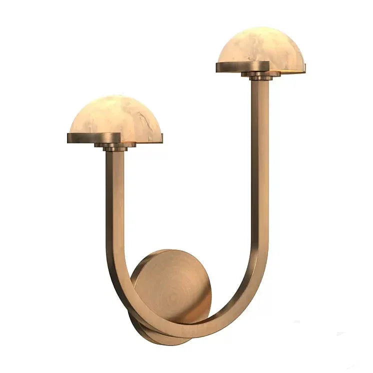 Luxury Double Gold Brass and Alabaster Wall Sconce – Modern Lamp for Bedroom or Hallway - Sconces