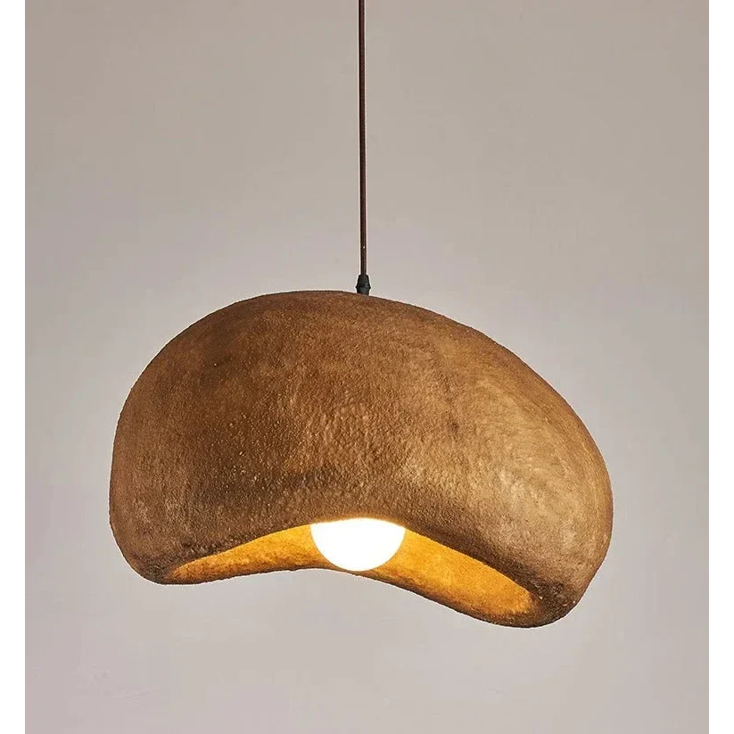 Japandi Brown Ceramic Pendant Lamp for Living Room Kitchen Bedroom | Minimalist Hanging - Lamps