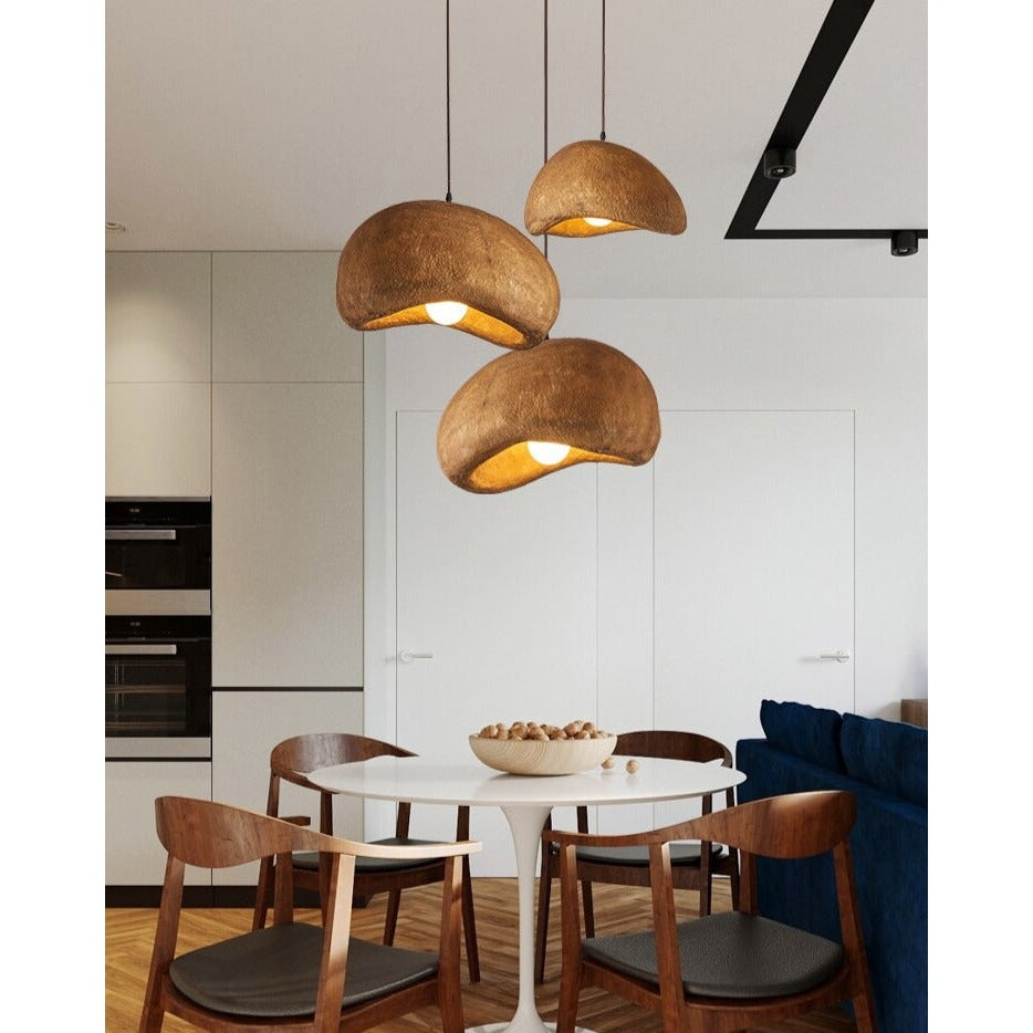 Japandi Brown Ceramic Pendant Lamp for Living Room Kitchen Bedroom | Minimalist Hanging - Lamps