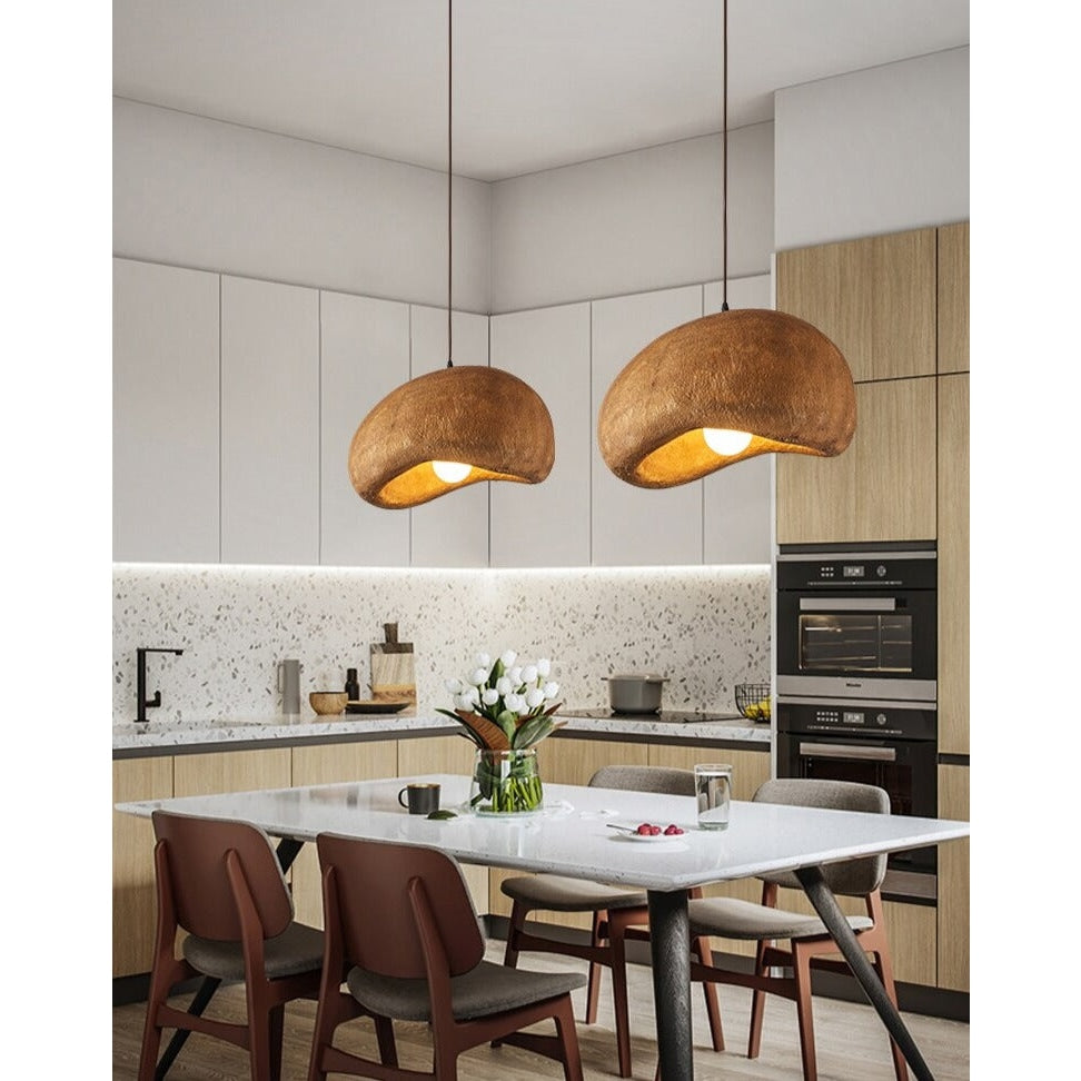 Japandi Brown Ceramic Pendant Lamp for Living Room Kitchen Bedroom | Minimalist Hanging - Lamps