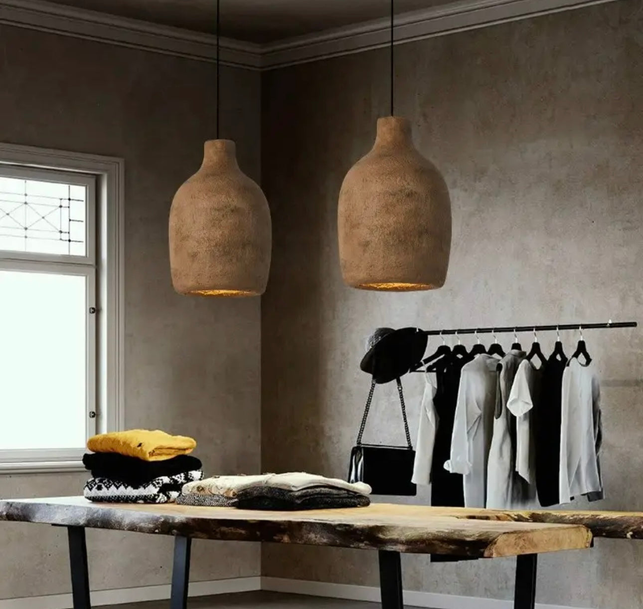 Japandi Wabi-sabi Chandelier | Minimalist Earth-toned Ceramic Shades | Lighting for Elegant Home Interiors - Pendant