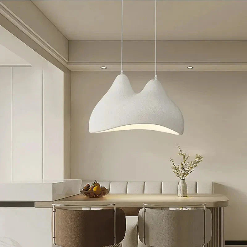 Modern Sculptural Pendant Light – Minimalist White Textured Ceiling Lamp for Dining or Living Room - Lamps