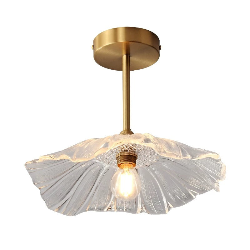 Copper and Glass Flower Semi-flush Mount Ceiling Light – Elegant Lighting Fixture for Low Ceilings - Semi-flush Mounts