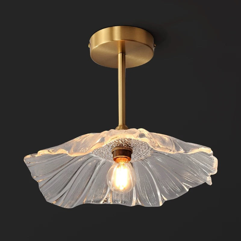 Copper and Glass Flower Semi-flush Mount Ceiling Light – Elegant Lighting Fixture for Low Ceilings - Semi-flush Mounts