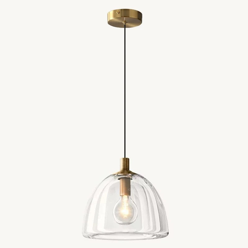 Glass Pendant Light with Brass Accents – Modern Minimalist Hanging for Kitchen Dining Room or Entryway - Lamps