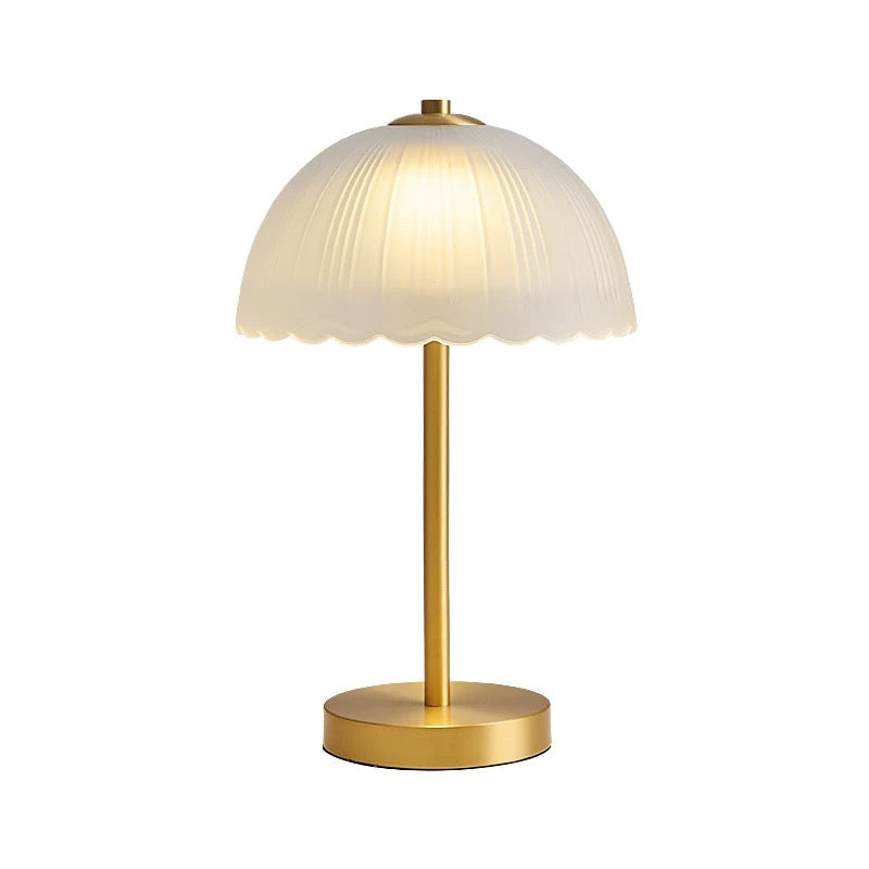 Gold and Frosted Glass Mushroom Table Lamp – Bedside or Living Room Light - Art Deco Lamps