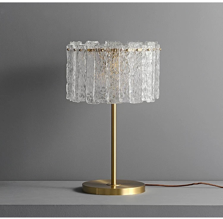 Luxury Gold Table Lamp with Textured Glass Shade – Modern Glam Bedside for Bedroom Living Room or Office - Lamps