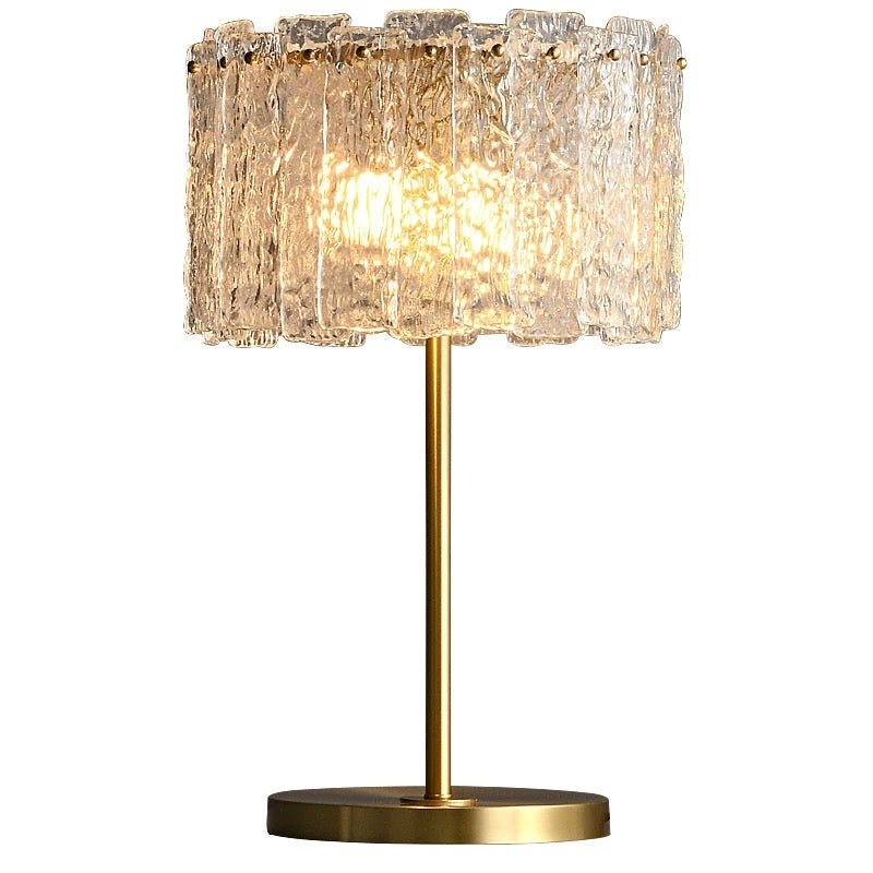 Luxury Gold Table Lamp with Textured Glass Shade – Modern Glam Bedside for Bedroom Living Room or Office - Lamps