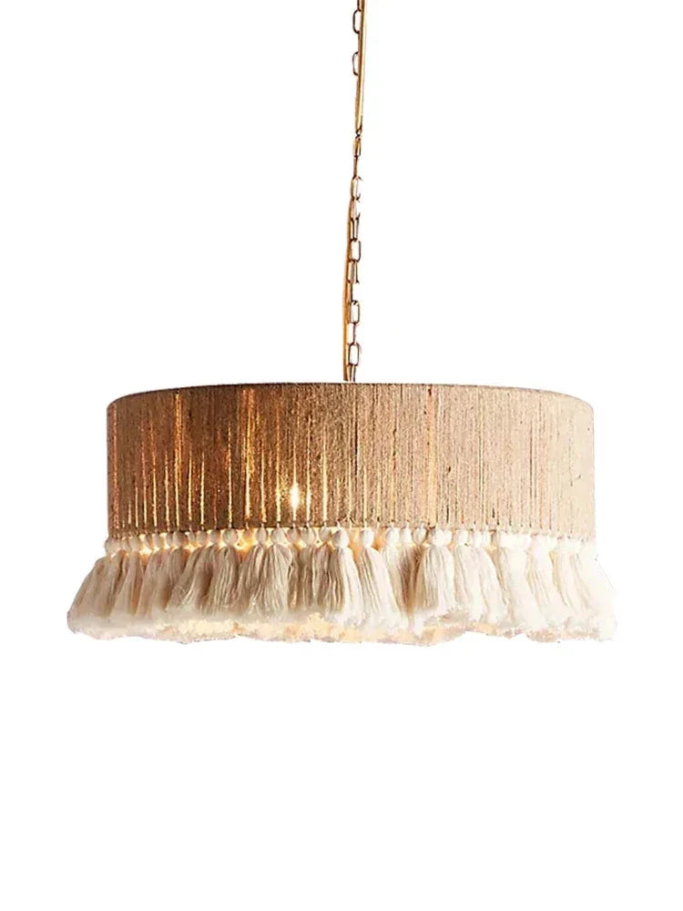 Bohemian Fringe Pendant Lights – Handcrafted Woven Rattan Hanging Lamps with Soft Tassel Detailing - Semi-flush Mounts