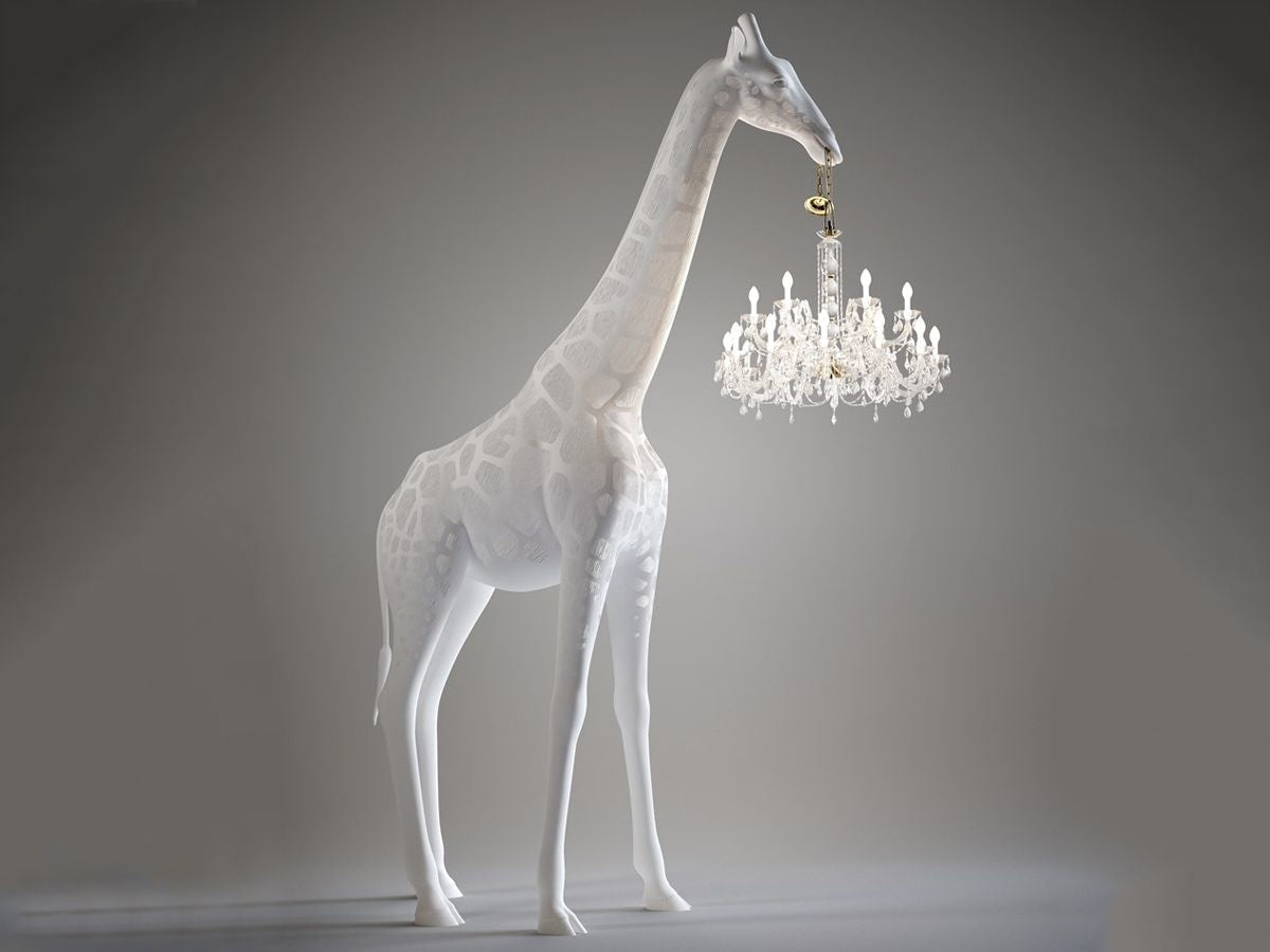 Tall Lamp for Living Room Stairs | Sculpture with Crystal Chandelier | Black Giraffe Floor - Unique Lamps