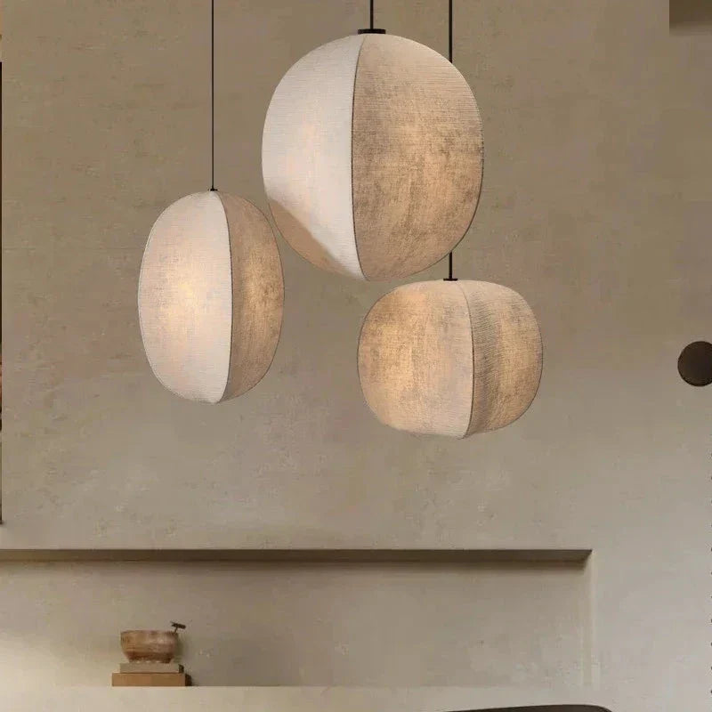 Linen Globe Pendant Lights for Living Room Bedroom Japandi Lamps - Lamps