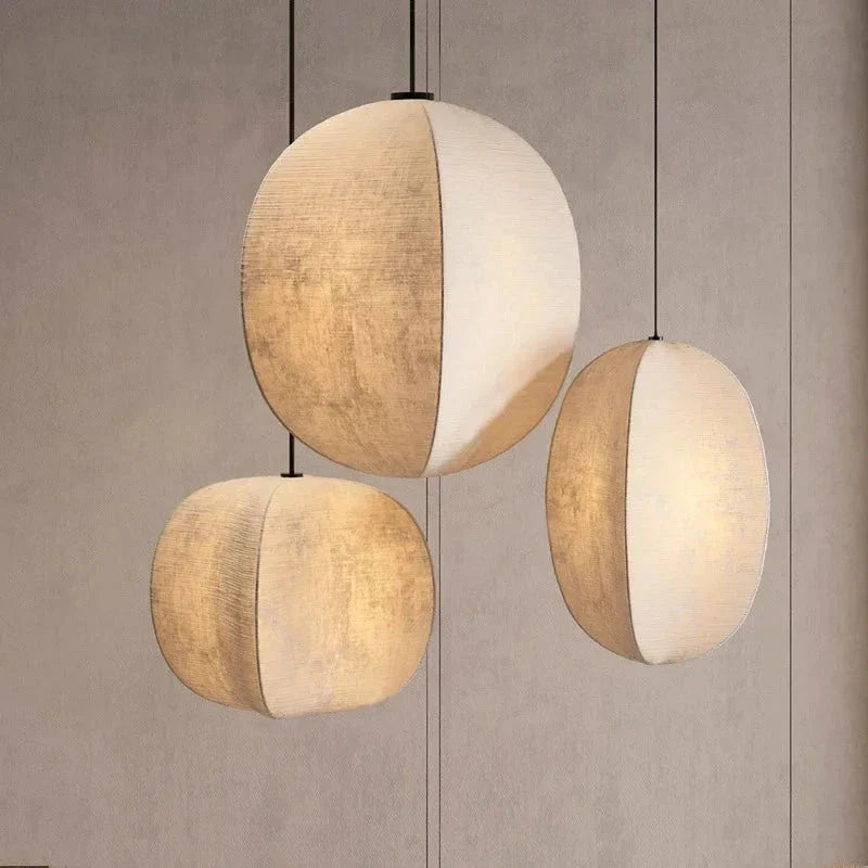 Linen Globe Pendant Lights for Living Room Bedroom Japandi Lamps - Lamps