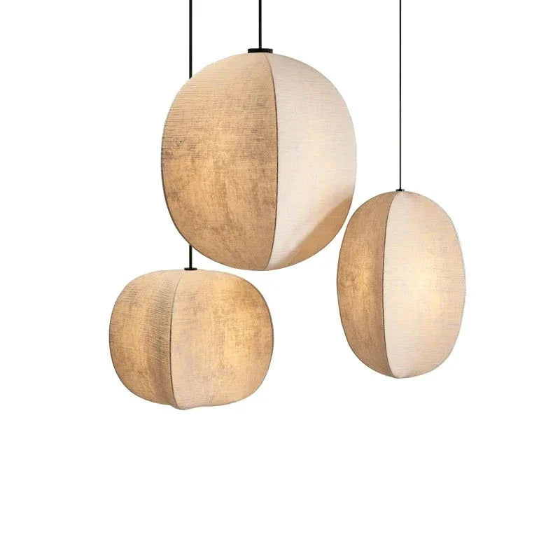 Linen Globe Pendant Lights for Living Room Bedroom Japandi Lamps - Lamps