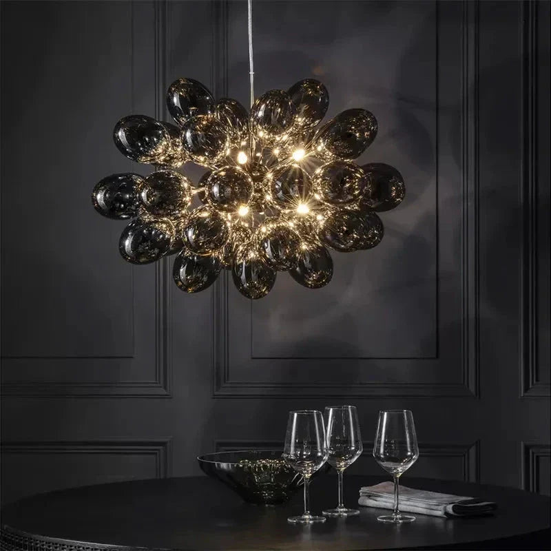 Black Grape Glass Chandelier | Luxury Interior Designer Ceiling Light Fixtures for Dining Room Kitchen - Chandeliers