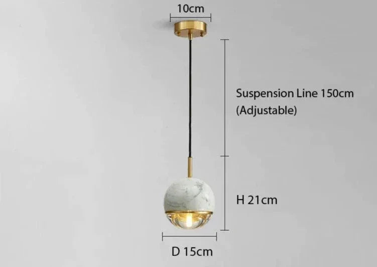 Marble Copper Cord Pendant Lights for Bedside Kitchen Dining Room - Lamps