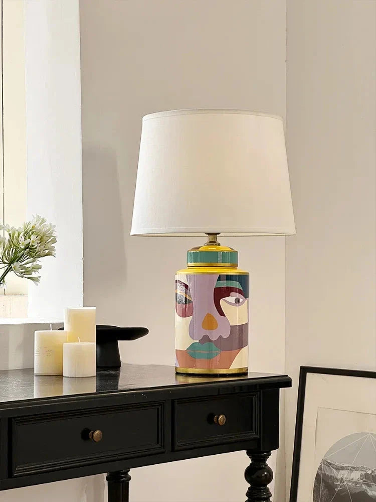 Abstract Art Table Lamp ?? Hand-painted Ceramic Base Bold Accent Lighting for Living Rooms & Bedrooms - Modern Lamps