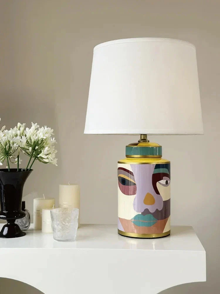 Abstract Art Table Lamp ?? Hand-painted Ceramic Base Bold Accent Lighting for Living Rooms & Bedrooms - Modern Lamps