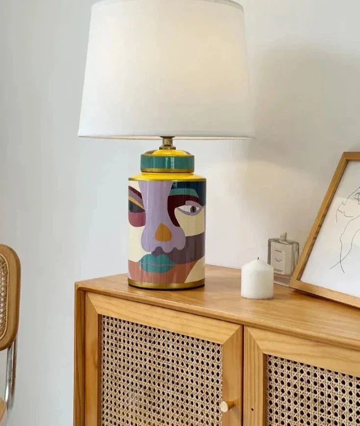 Abstract Art Table Lamp ?? Hand-painted Ceramic Base Bold Accent Lighting for Living Rooms & Bedrooms - Modern Lamps