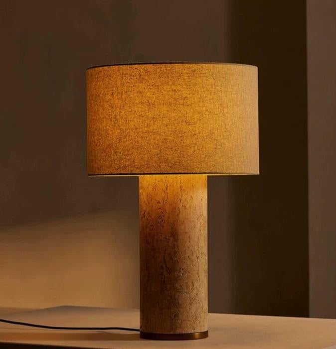 Marble and Fabric Table Lamp – Natural Stone Accent for Modern Living Room or Bedroom - Minimalist Lamps