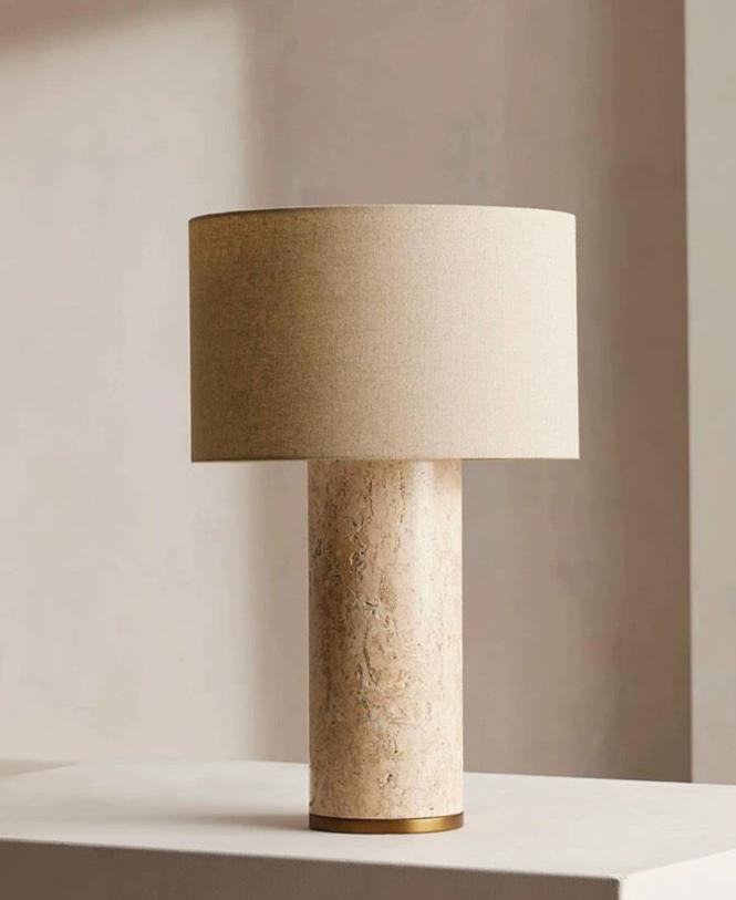 Marble and Fabric Table Lamp – Natural Stone Accent for Modern Living Room or Bedroom - Minimalist Lamps