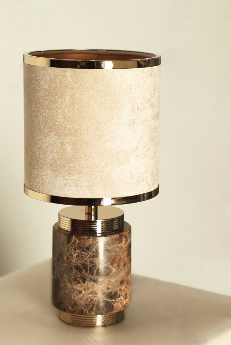 Marble and Gold Table Lamp with Velvet Drum Shade – Luxury Accent for Bedroom Living Room or Office - Modern Lamps