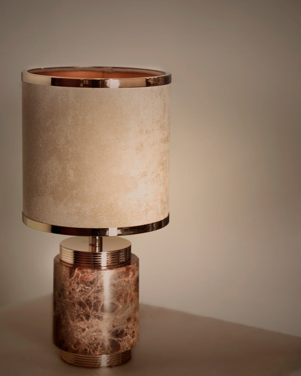 Marble and Gold Table Lamp with Velvet Drum Shade – Luxury Accent for Bedroom Living Room or Office - Modern Lamps