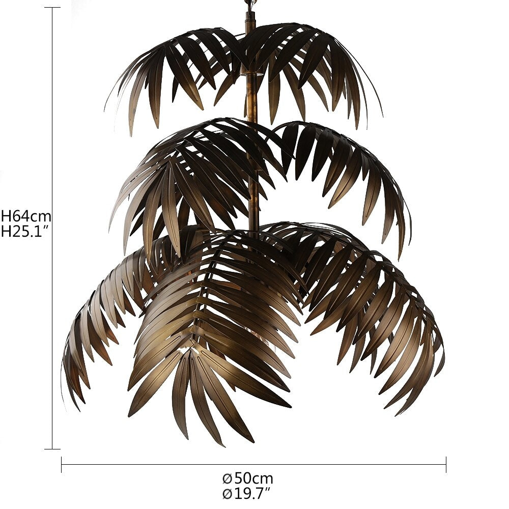 Palm Leaf Chandelier in Antique Bronze Finish Large Metal Pendant Light for Living Room Dining or Entryway - Lamps