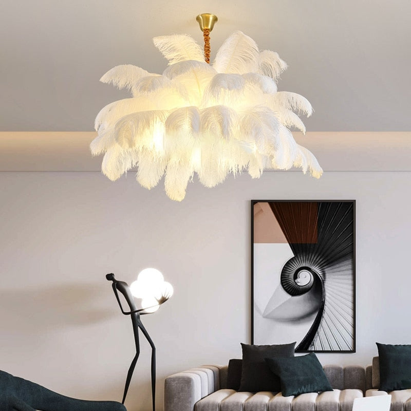 Feather Chandelier Semi-flush Hollywood Regency Decor for Luxury Living Room Bedroom - Chandeliers