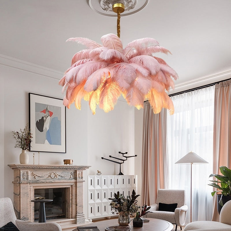 Feather Chandelier Semi-flush Hollywood Regency Decor for Luxury Living Room Bedroom - Chandeliers