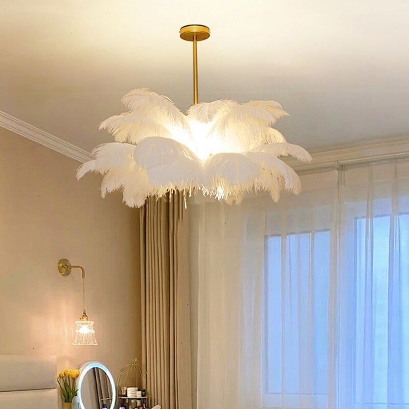 Feather Chandelier Semi-flush Hollywood Regency Decor for Luxury Living Room Bedroom - Chandeliers