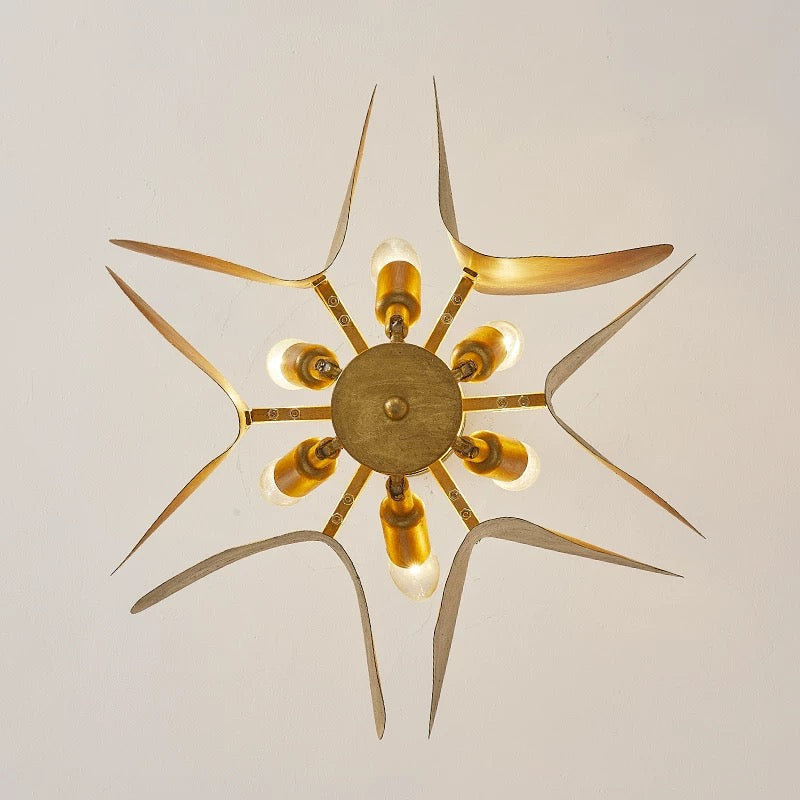 Mid-century Modern Gold Pendant Light – Sculptural Iron Chandelier with 6 Lights for Dining Room or Entryway - Lamps