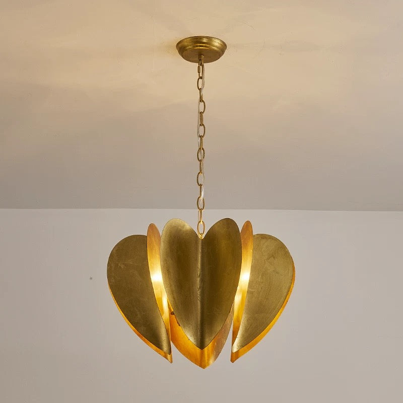 Mid-century Modern Gold Pendant Light – Sculptural Iron Chandelier with 6 Lights for Dining Room or Entryway - Lamps