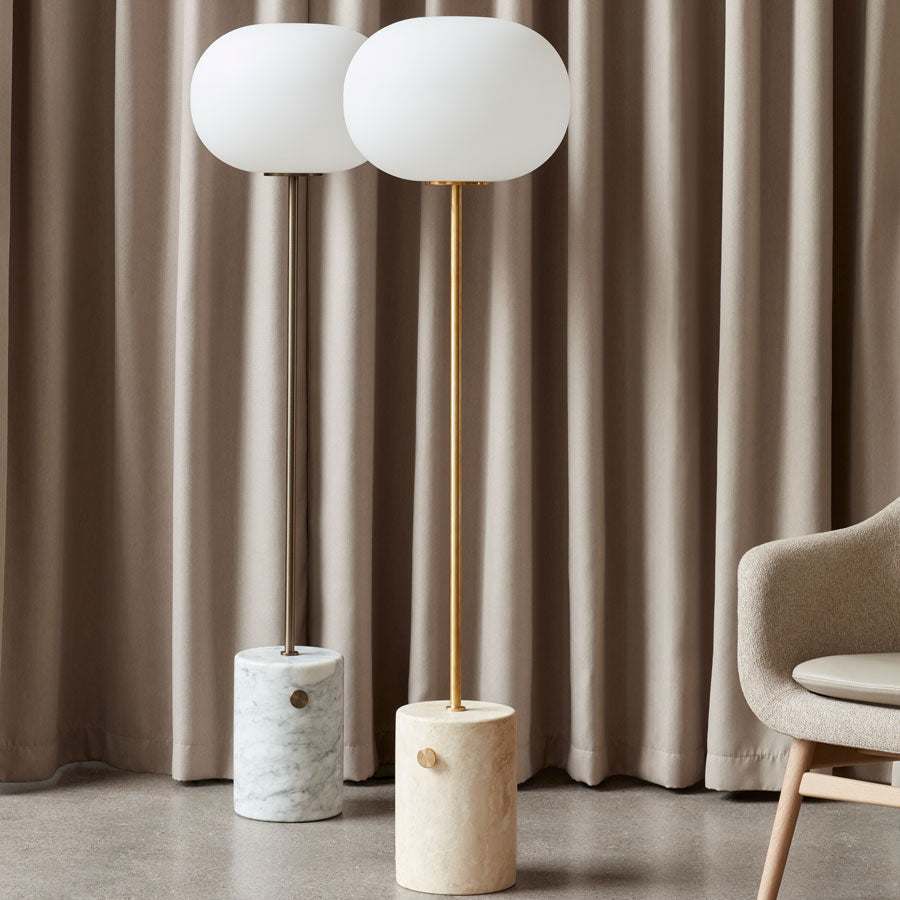 Minimalist Marble Floor Lamp - Modern Blackened Copper and Travertine Design - Floor Lamps